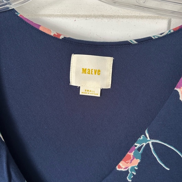 Maeve Blue and Pink Wrap Midi Dress with Bishop Sleeves - Picture 3 of 4